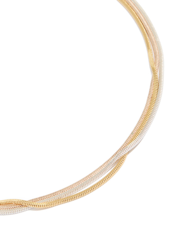 Mixed Metal Plated Thin Snake Chain Necklace 3-Pack