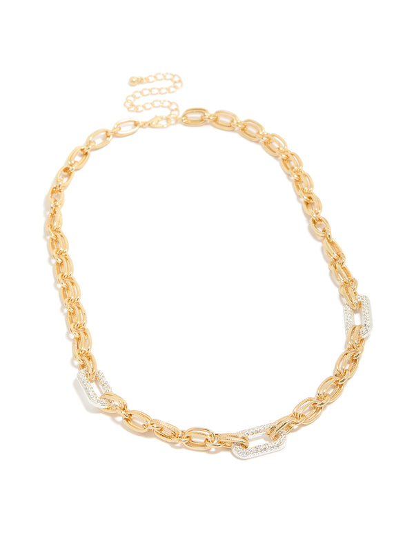 Mixed Metal Plated Diamante Large Multi Link Necklace