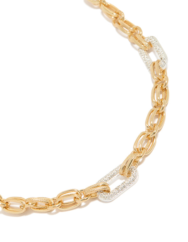 Mixed Metal Plated Diamante Large Multi Link Necklace