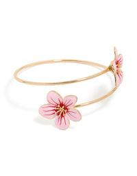 Gold Pink With Red Centre Enamel Flower Arm Cuff - link has visual effect only