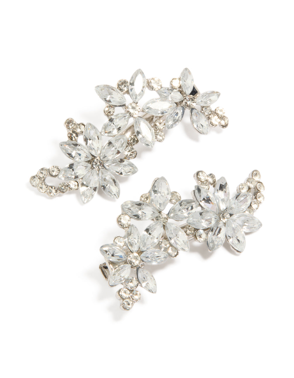 Discover silver diamante clips flower design in a pack front view
