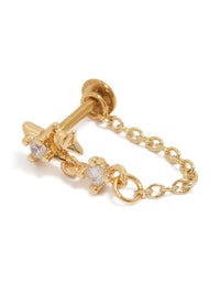 Featuring a dainty statement celestial stud with star and cubic zirconia details, crafted from gold plated surgical steel with flat back closure close up view - link has visual effect only