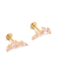 Discover crawler style stud earrings crafted from surgical steel with pink cubic zirconia in a flat back closure front view - link has visual effect only