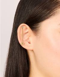 Gold Plated Surgical Steel Cubic Zirconia Drop Star Chain Single Flat Back Stud - link has visual effect only