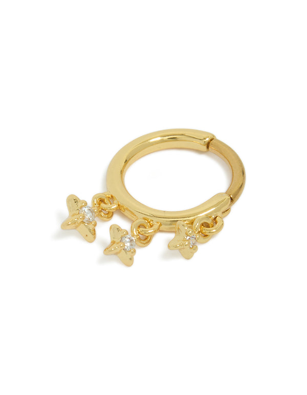 Gold Plated Surgical Steel Cubic Zirconia Star Charm Clicker Ring