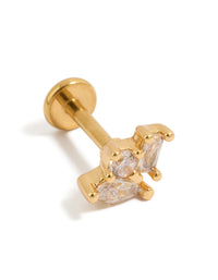 Showcasing a multi shaped cubic zirconia stud with titanium post and flat back closure in gold plated finish front view - link has visual effect only