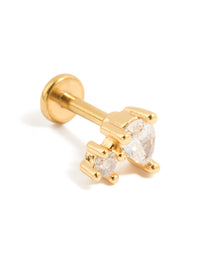 Showcasing a gold plated titanium cubic zirconia pear cluster single flat back stud with clear accent front view - link has visual effect only