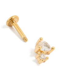 Featuring a gold plated titanium cubic zirconia pear cluster single flat back stud with clear accent post detail view - link has visual effect only
