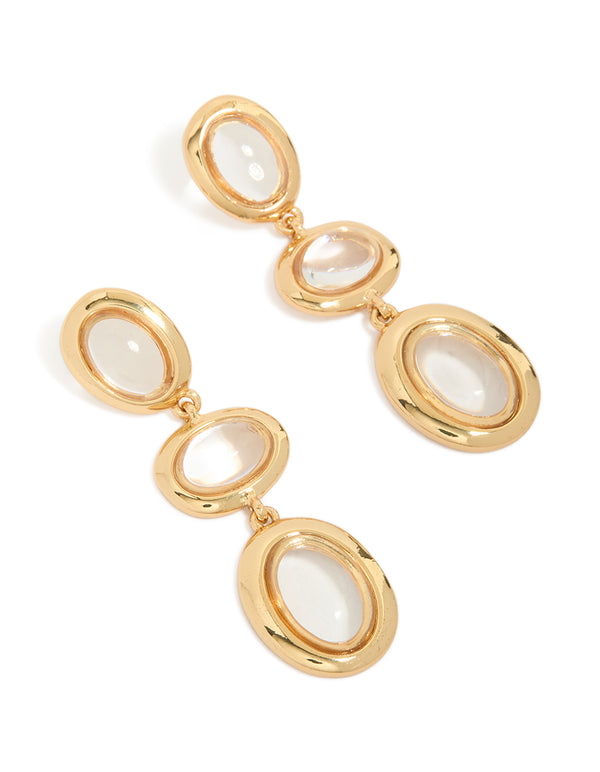 Gold Plated Statement Clear Circle Drop Earrings