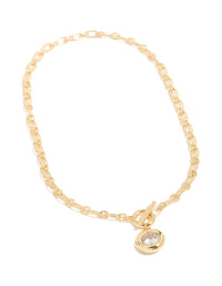 Gold Plated Cubic Zirconia T-Bar Chain Necklace - link has visual effect only