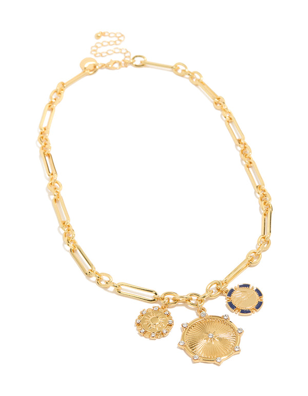 Gold Plated Paperclip Chain Charms Necklace