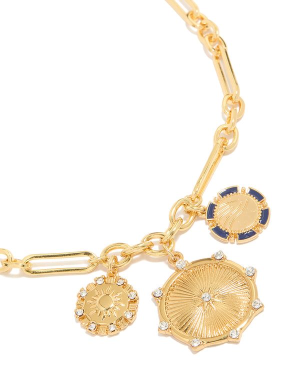 Gold Plated Paperclip Chain Charms Necklace