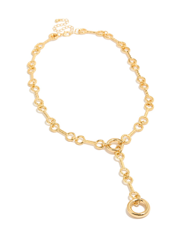 Gold Plated Multi Organic Circle Y-Necklace