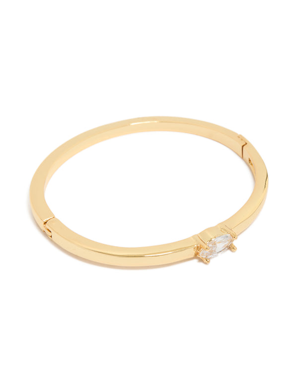 Gold Plated Cubic Zirconia Inlay Hinged Bangle