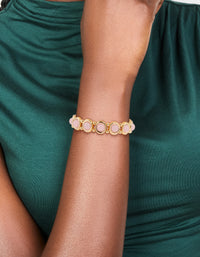 Gold Pink Beaded  Organic Shaped Stretch Bracelet - link has visual effect only