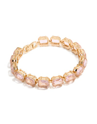Showcasing a bracelet with light pink diamantes in gold front view - link has visual effect only