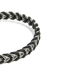 Mens Waterproof Stainless Steel & Black PU Leather Braided Chain Bracelet - link has visual effect only