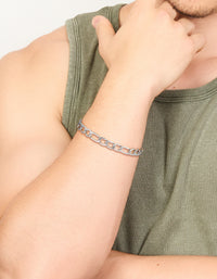 Mens Waterproof Stainless Steel Figaro Chain Bracelet - link has visual effect only