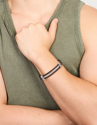 Mens Waterproof Stainless Steel Black & Silver Wire Twisted Wrist Cuff - link has visual effect only
