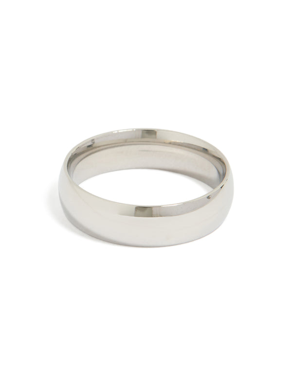 Crafted from stainless steel, this mens waterproof smooth band ring in silver front view