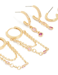 Gold Plated Dark Pink Cubic Zirconia Stacker Earrings 4-Pack - link has visual effect only