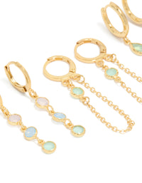 Gold Plated Lilac & Blue Cubic Zirconia Stacker Earrings 4-Pack - link has visual effect only