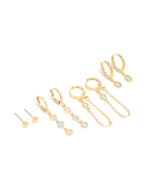 Gold Plated Lilac & Blue Cubic Zirconia Stacker Earrings 4-Pack