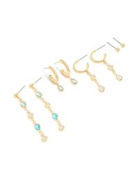 Gold Plated Blue & Clear Cubic Zirconia Stacking Earrings 4-Pack - link has visual effect only