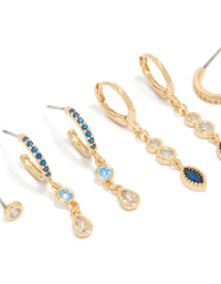 Gold Plated Bezel Dark Blue Cubic Zirconia Marquise Stacking Earrings 4-Pack - link has visual effect only