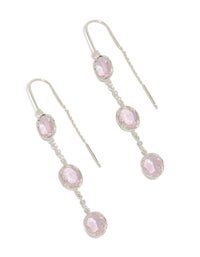 Beautifully crafted silver plated pink stone thread through earrings with statement design front view - link has visual effect only