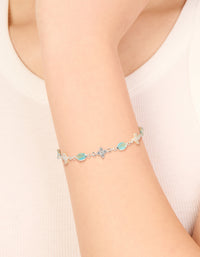 Silver Plated Cubic Zirconia Clover & Blue Oval Bracelet - link has visual effect only