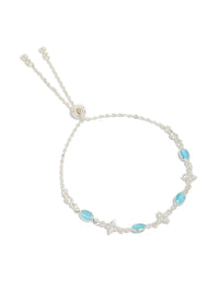 Silver Plated Cubic Zirconia Clover & Blue Oval Bracelet - link has visual effect only