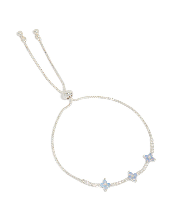 Silver Plated Cubic Zirconia Blue Flower Toggle Bracelet