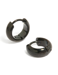 Featuring statement chunky huggie earrings crafted from waterproof black coated stainless steel front view - link has visual effect only