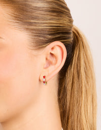 Waterproof Gold Plated Stainless Steel Red & Pink Enamel Heart Huggie Earrings - link has visual effect only