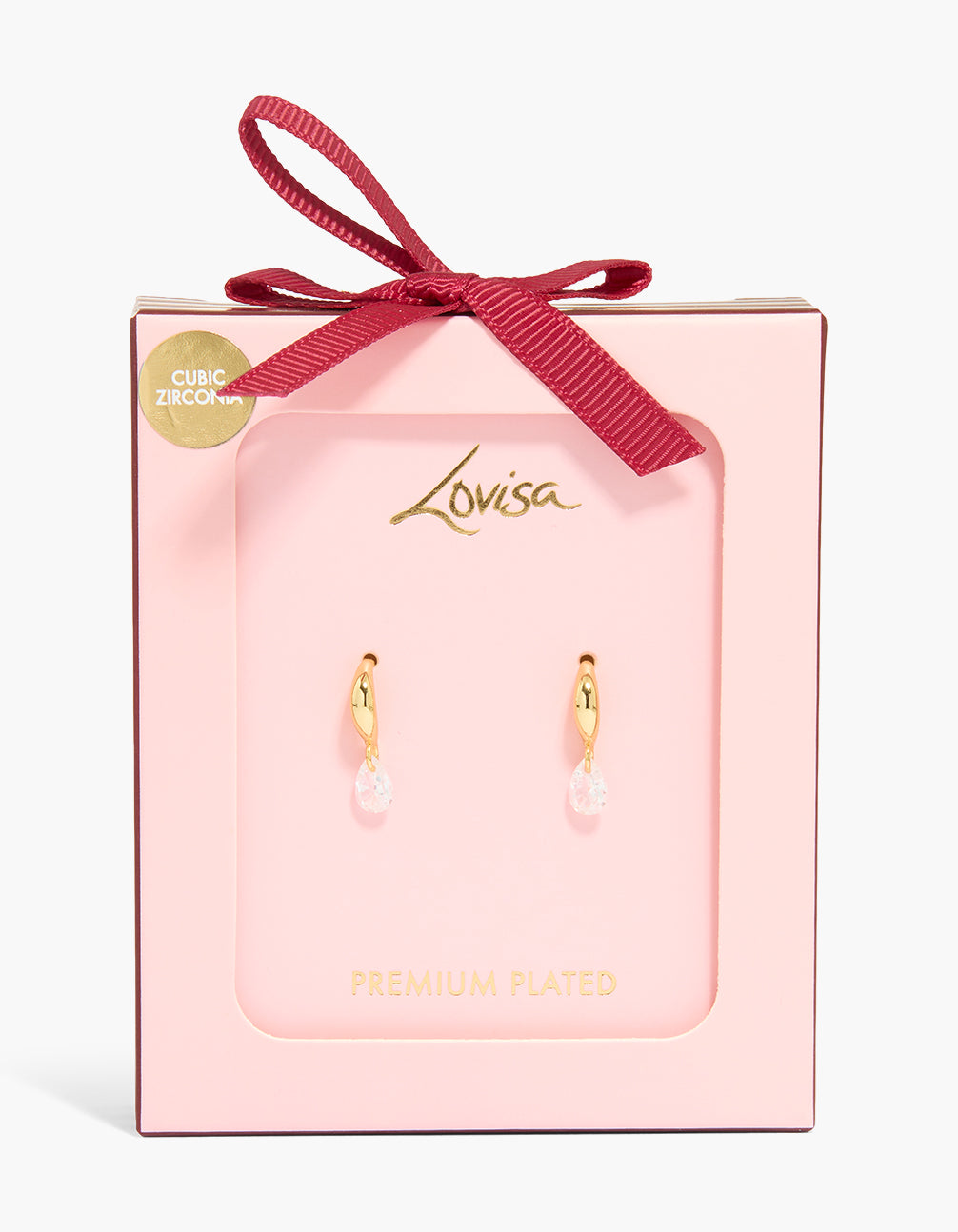 Elegant gold plated cubic zirconia drop earrings featuring clear stones front view