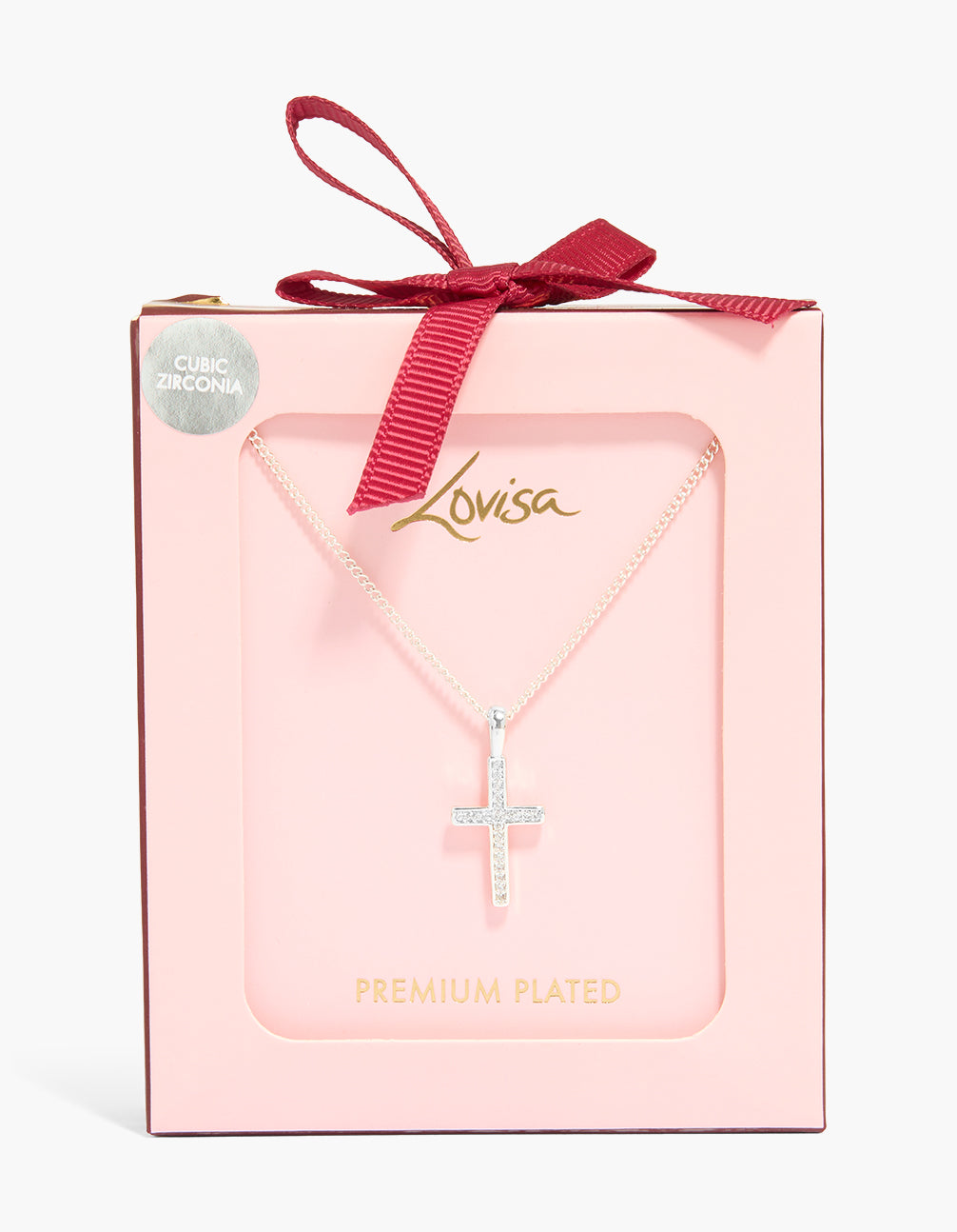 Silver Plated  Cubic Zirconia Cross Pendant Necklace