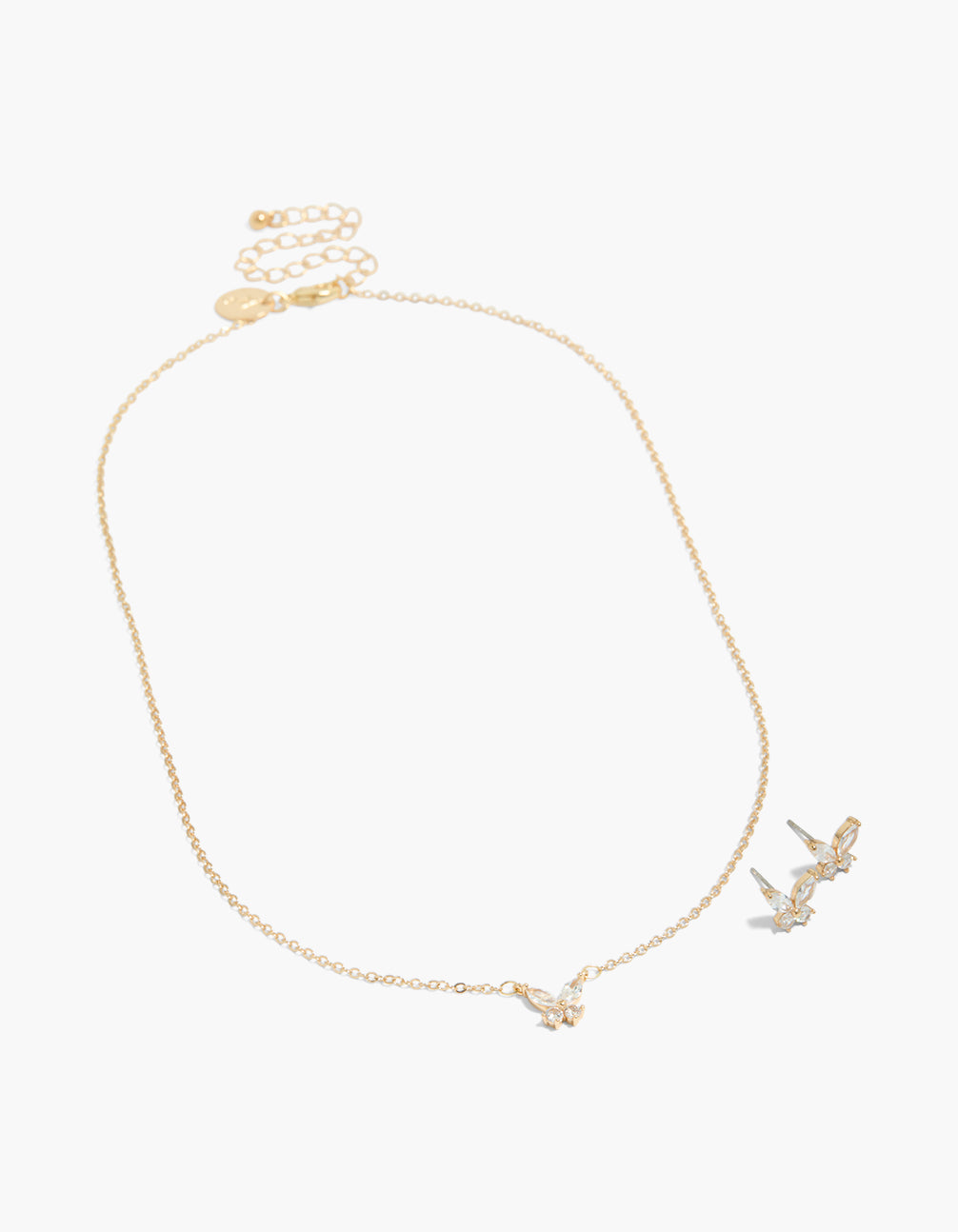 Gold Cubic Zirconia Butterfly Earrings & Necklace Set