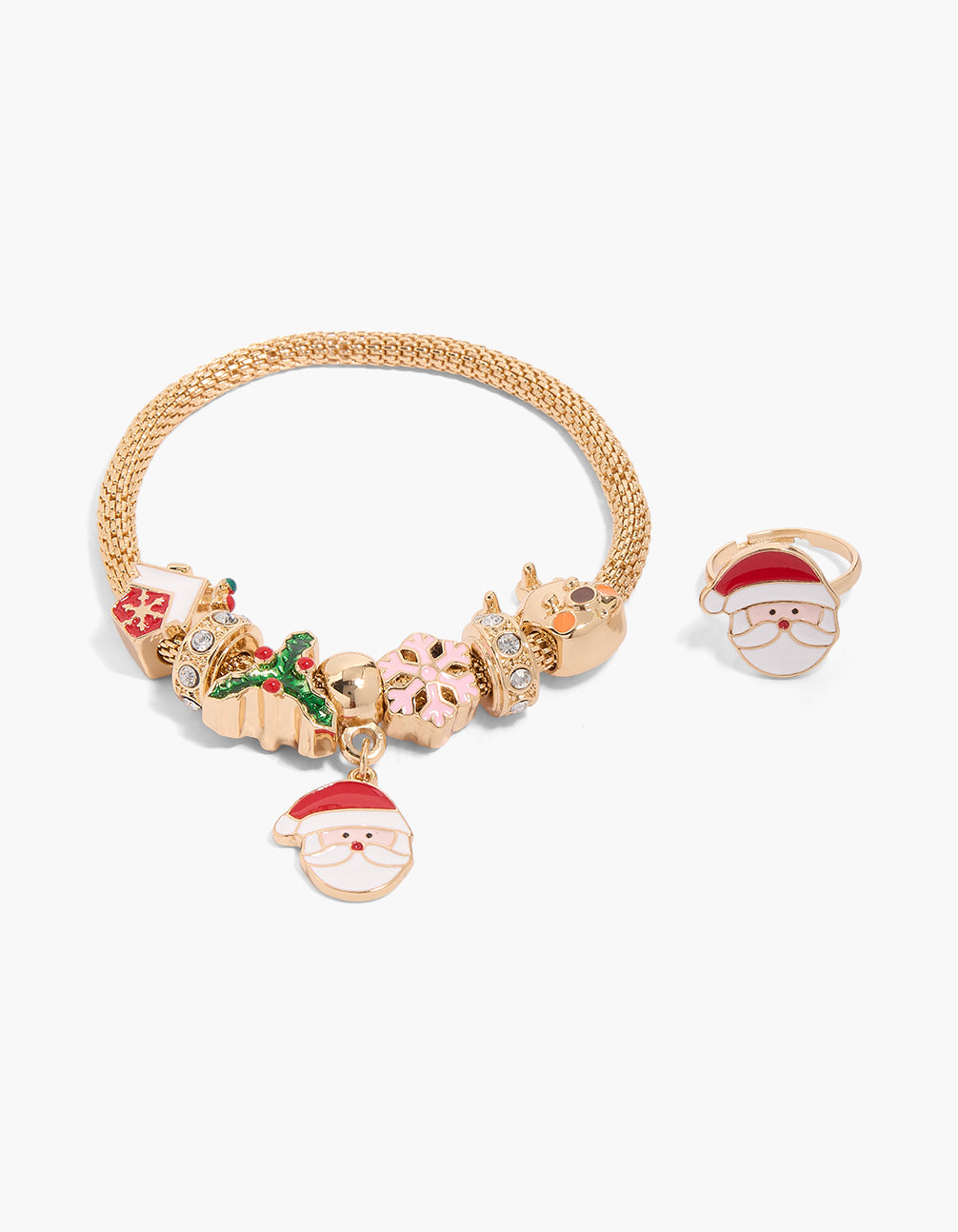 Kids Gold Santa Charm Bracelet & Ring Set