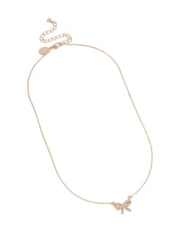 Crafted with rose gold dainty diamante bow pendant necklace close up view - link has visual effect only