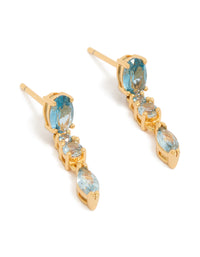 Gold Plated Light Blue Cubic Zirconia Trip Drop Earrings - link has visual effect only