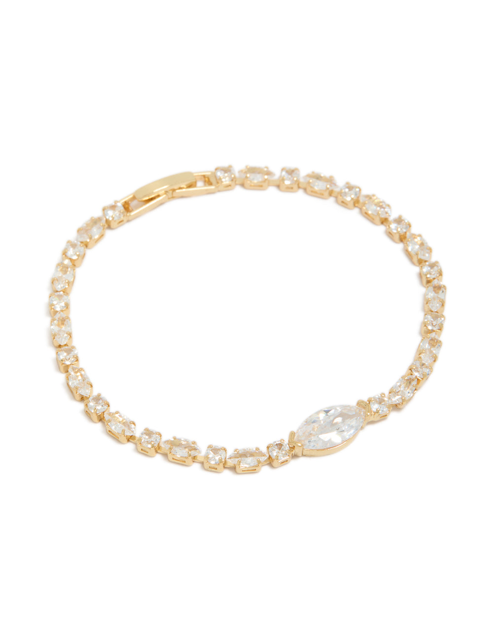 Showcasing a gold plated cubic zirconia chunky tennis bracelet front view