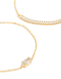 Featuring gold plated cubic zirconia marquise baguette bracelets pack close up view - link has visual effect only