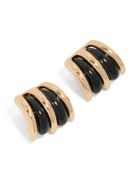 Gold Black Double Lined Stud Earrings - link has visual effect only