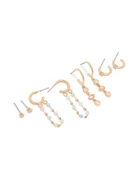 Gold Plated Cubic Zirconia Stone Drop Chain Earrings 4-Pack - link has visual effect only