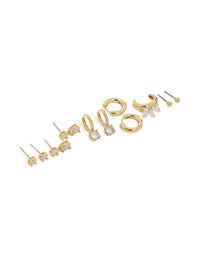 Discover chunky gold plated cubic zirconia classic earrings gift set in a variety of styles front view - link has visual effect only