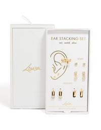 Showcasing chunky gold plated cubic zirconia classic earrings gift set displayed in packaging close up view - link has visual effect only