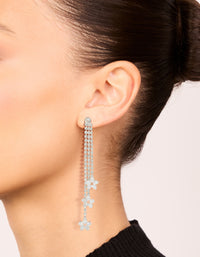 Silver Diamante Triple Tassel Flower Drop Earrings - link has visual effect only