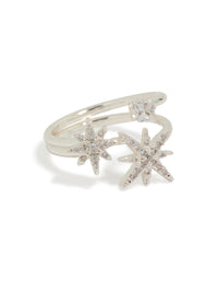 Showcasing a celestial stone ring crafted from silver plated material with cubic zirconia front view - link has visual effect only