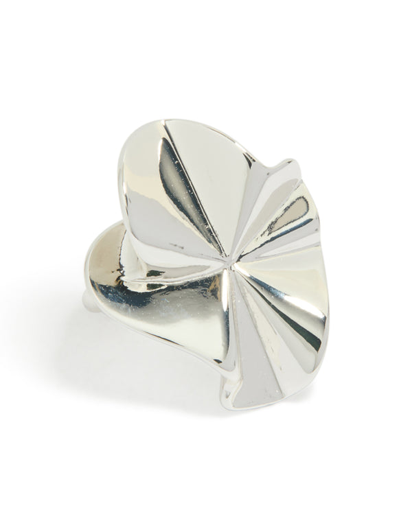 Showcasing a silver plated organic fan ring in a statement style front view